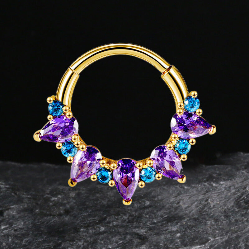 Simple Amethyst Zirconia Stainless Steel Nose Ring