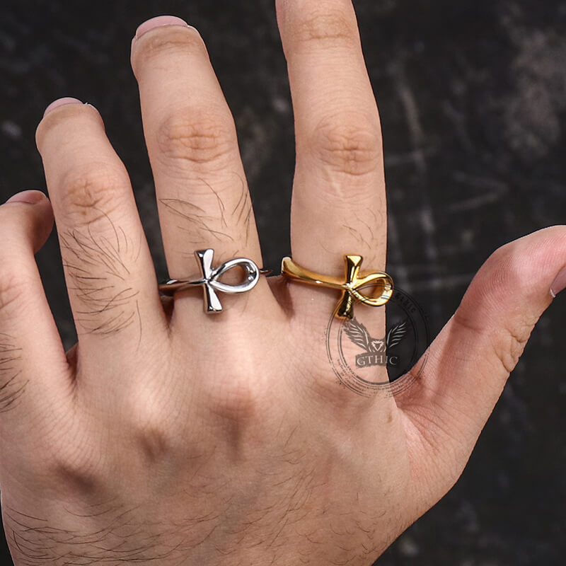 Simple Ancient Egyptian Ankh Cross Stainless Steel Ring | Gthic.com