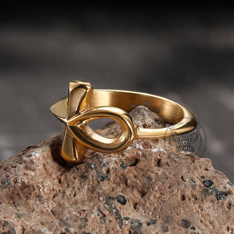 Simple Ancient Egyptian Ankh Cross Stainless Steel Ring