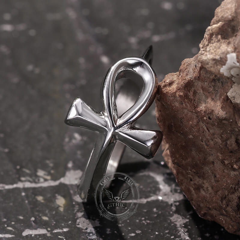 Simple Ancient Egyptian Ankh Cross Stainless Steel Ring