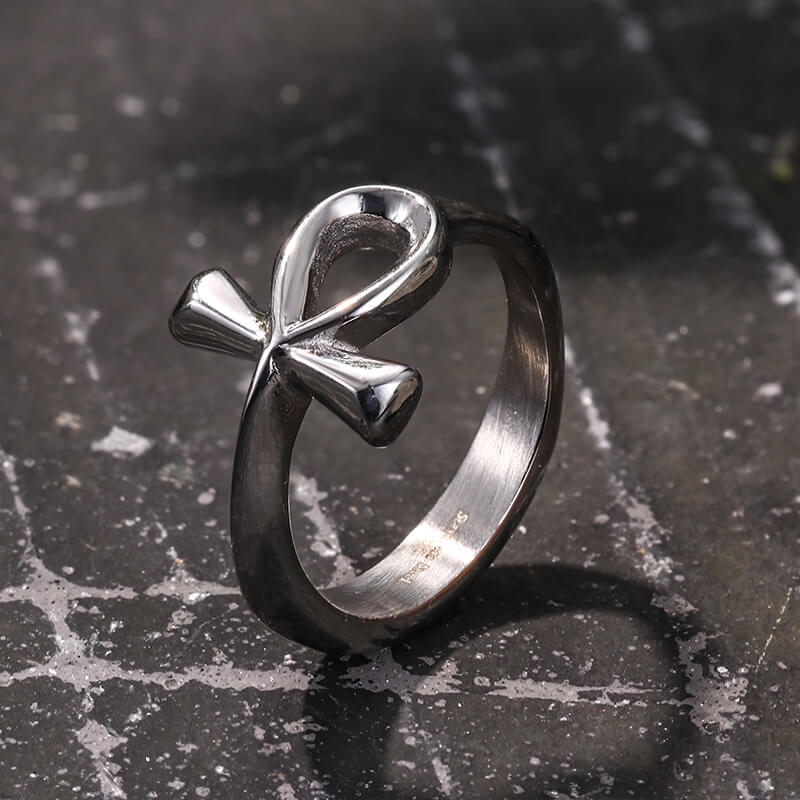 Simple Ancient Egyptian Ankh Cross Stainless Steel Ring | Gthic.com