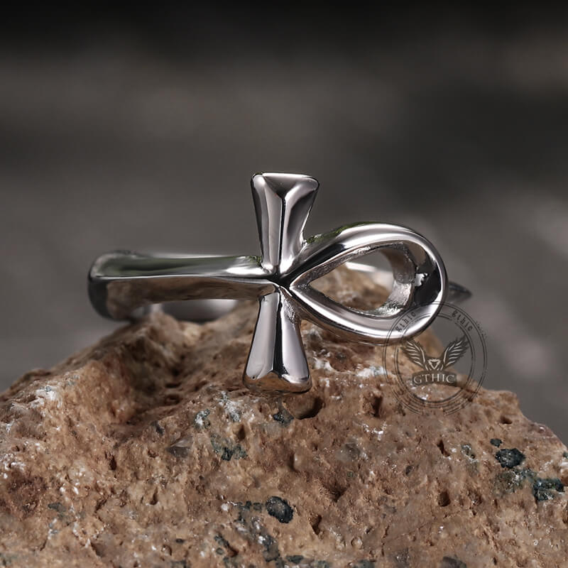 Simple Ancient Egyptian Ankh Cross Stainless Steel Ring