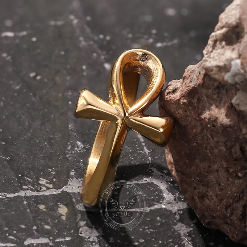 Simple Ancient Egyptian Ankh Cross Stainless Steel Ring