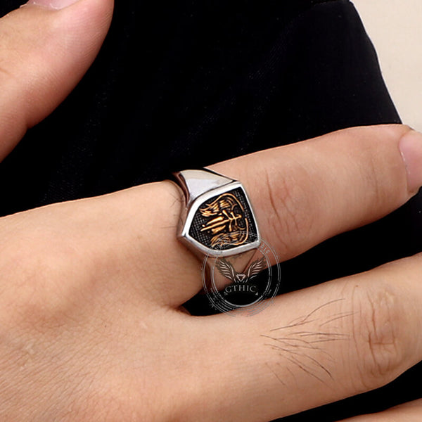 Simple Angel Wings Ares Shield Stainless Steel Ring | Gthic.com