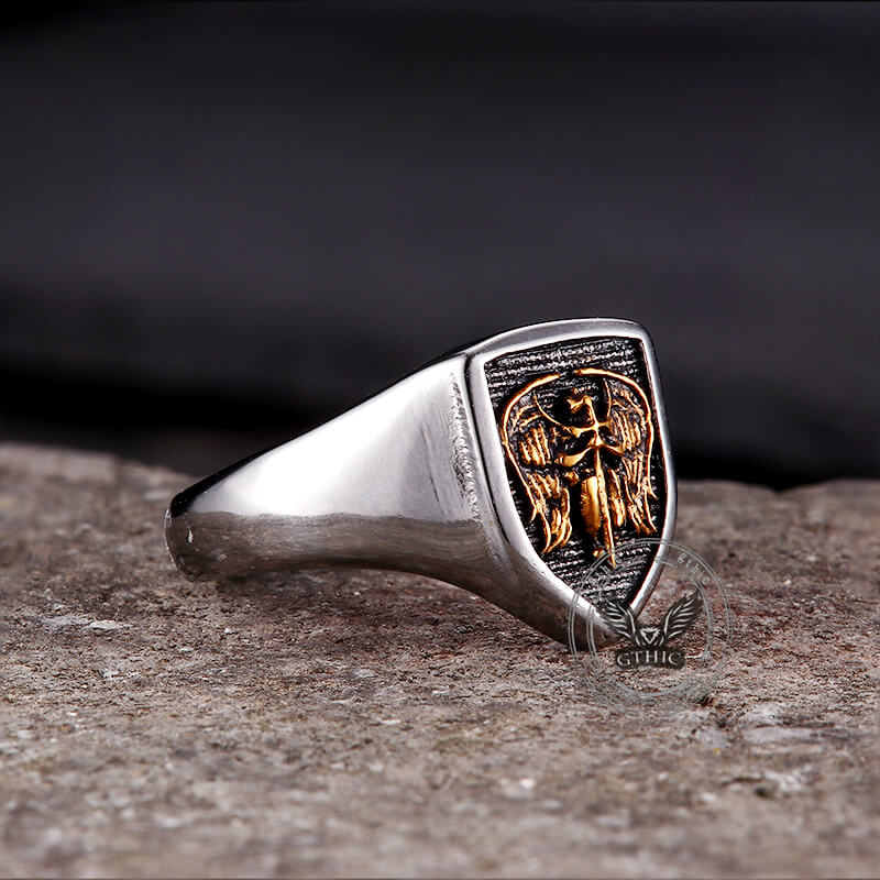 Simple Angel Wings Ares Shield Stainless Steel Ring