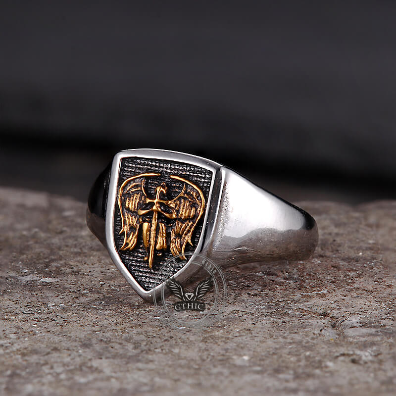 Simple Angel Wings Ares Shield Stainless Steel Ring