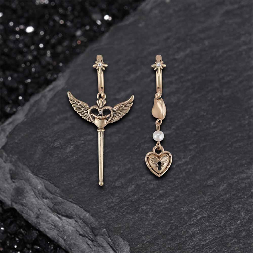 Simple Asymmetrical Cupid Wing Alloy Earrings | Gthic.com