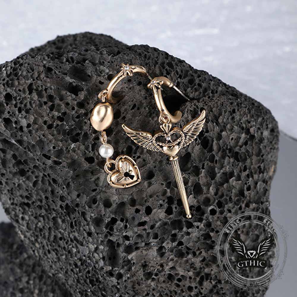 Simple Asymmetrical Cupid Wing Alloy Earrings