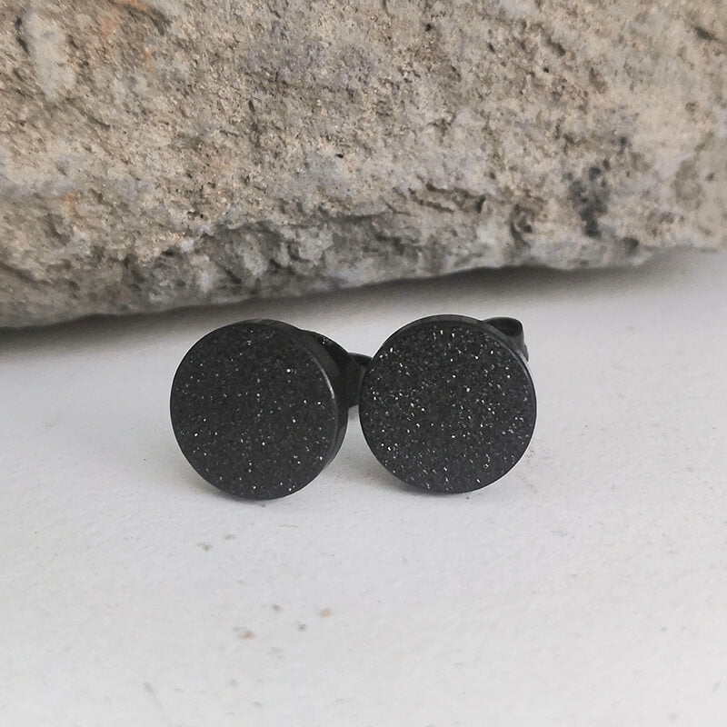 Simple Black Stone Stainless Steel Stud Earrings | Gthic.com