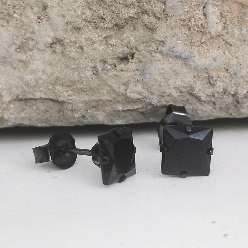 Simple Black Stone Stainless Steel Stud Earrings | Gthic.com