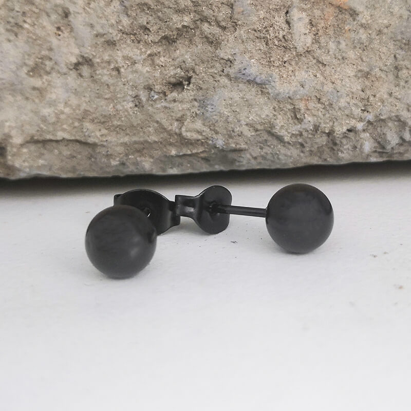 Simple Black Stone Stainless Steel Stud Earrings