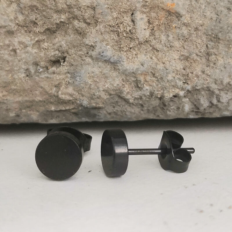 Simple Black Stone Stainless Steel Stud Earrings | Gthic.com