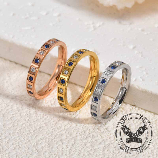 Simple Blue And White Gem-Set Stainless Steel Ring 01 | Gthic.com