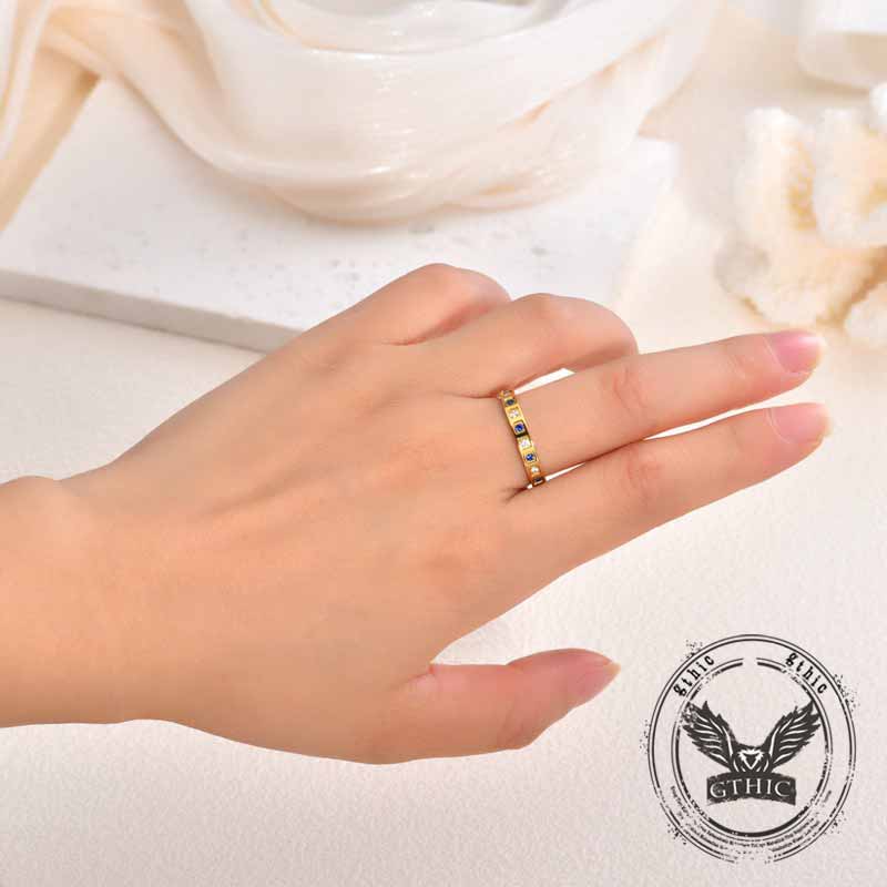 Simple Blue And White Gem-Set Stainless Steel Ring 02 | Gthic.com