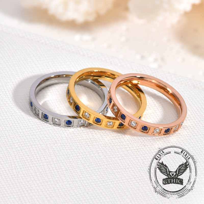 Simple Blue And White Gem-Set Stainless Steel Ring 03 | Gthic.com