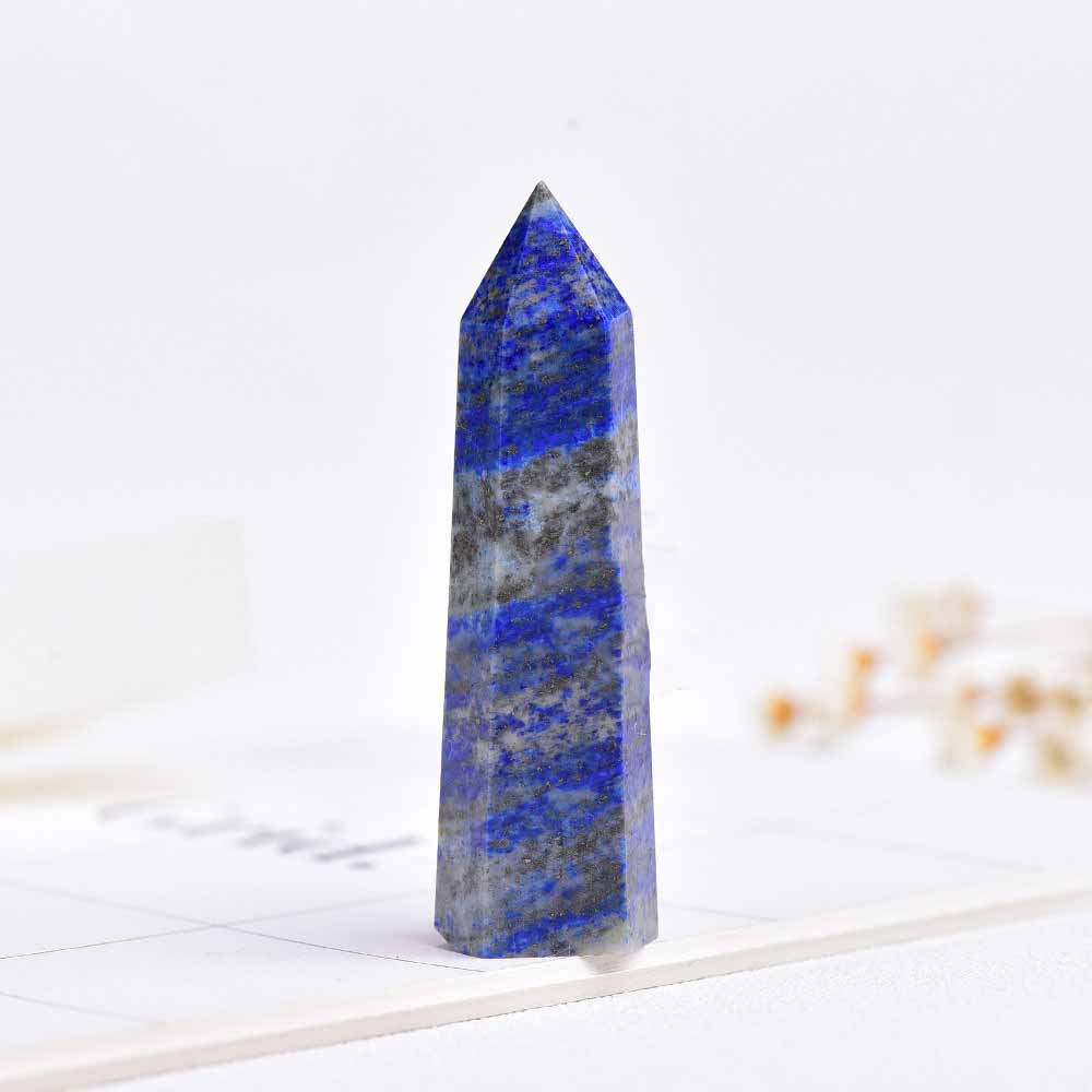 Simple Blue Hexagonal Point Prism Crystal Tower Figurine | Gthic.com
