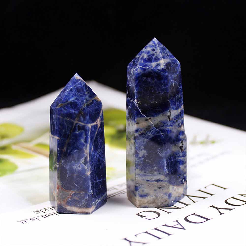 Simple Blue Hexagonal Point Prism Crystal Tower Figurine | Gthic.com