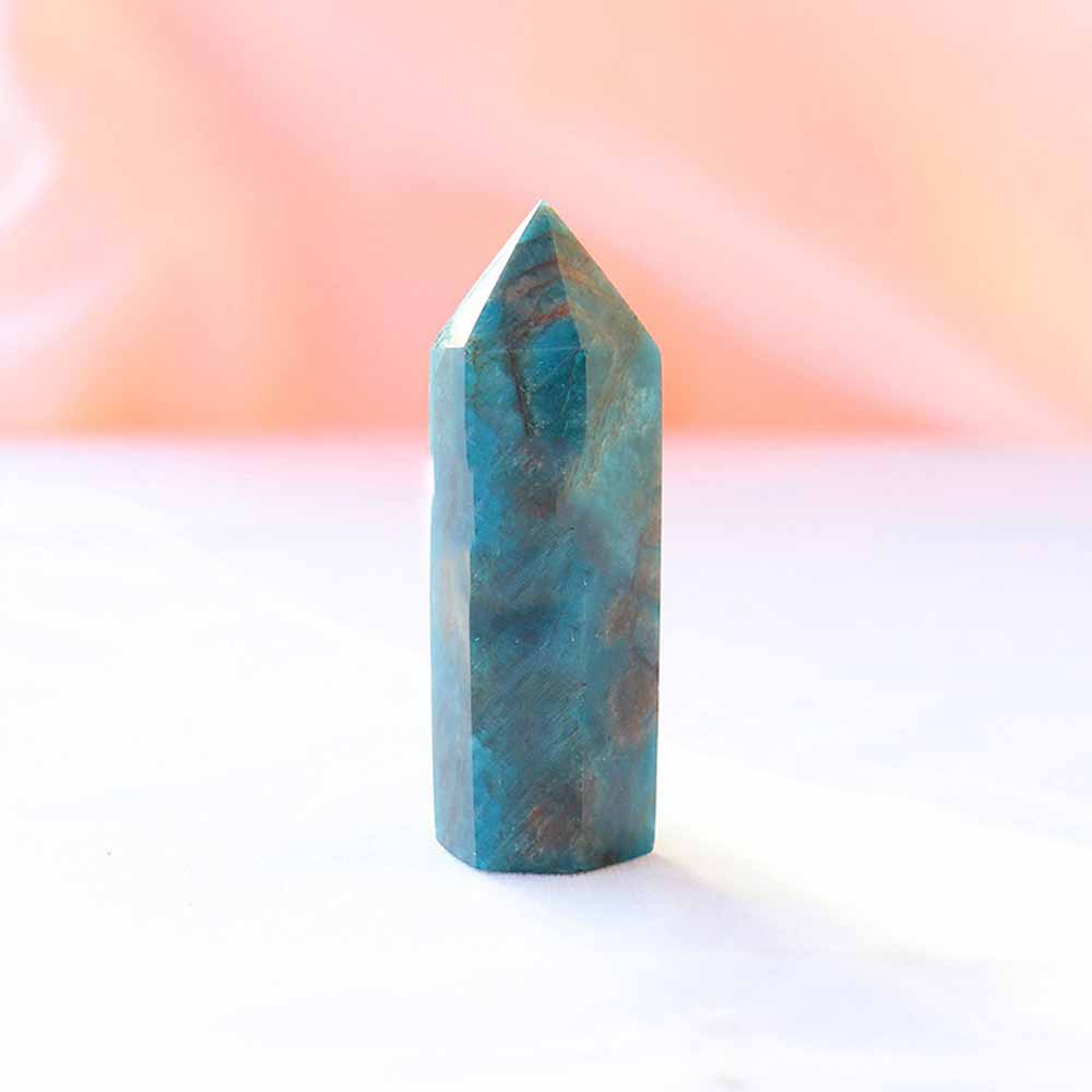 Simple Blue Hexagonal Point Prism Crystal Tower Figurine | Gthic.com