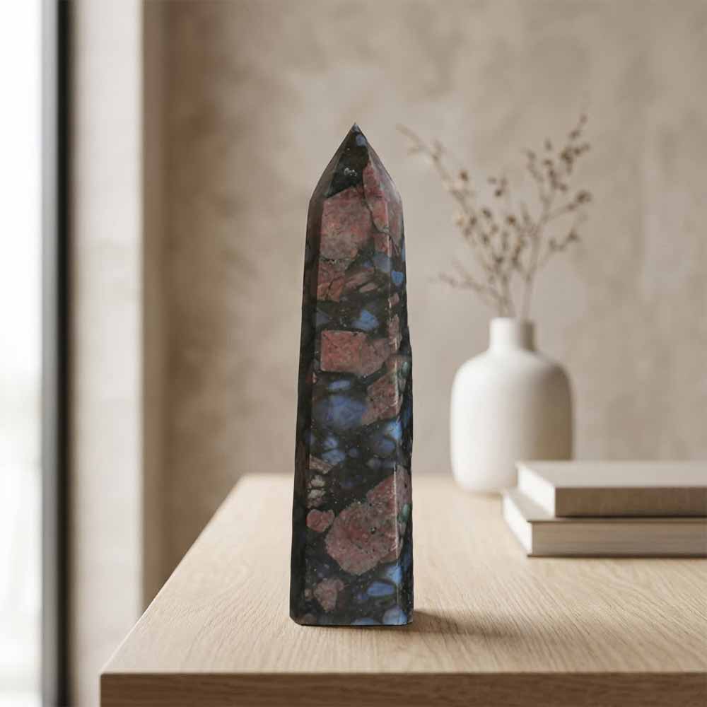 Simple Blue Hexagonal Point Prism Crystal Tower Figurine