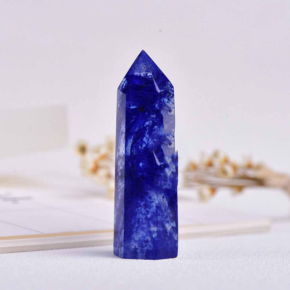 Simple Blue Hexagonal Point Prism Crystal Tower Figurine