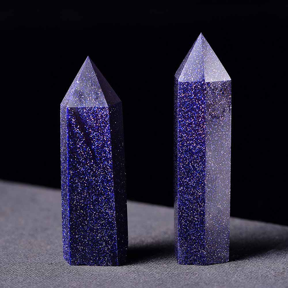 Simple Blue Hexagonal Point Prism Crystal Tower Figurine