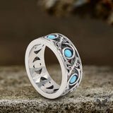 Simple Blue Turquoise Inlaid Hollow Titanium Steel Ring | Gthic.com
