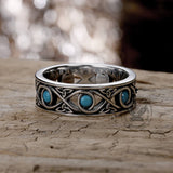 Simple Blue Turquoise Inlaid Hollow Titanium Steel Ring | Gthic.com