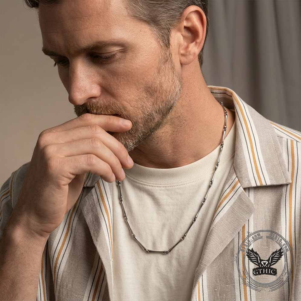 Simple Bone Link Stainless Steel Biker Necklace | Gthic.com
