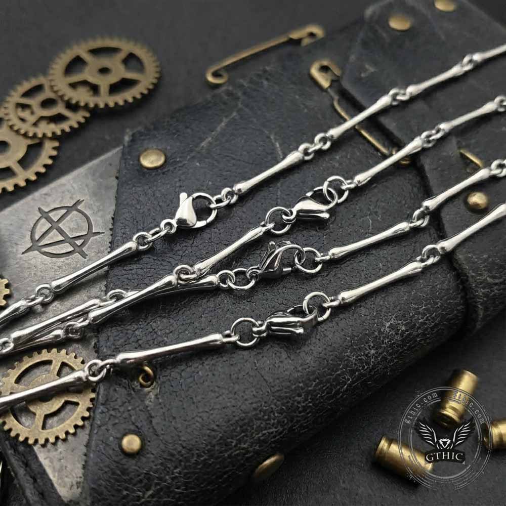 Simple Bone Link Stainless Steel Biker Necklace | Gthic.com