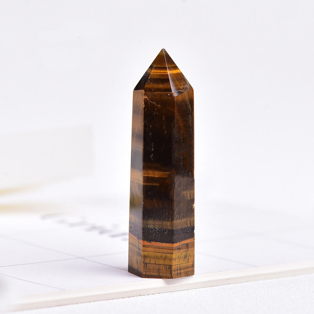 Simple Brown-Toned Hexagonal Prism Figurine Crystal Tower
