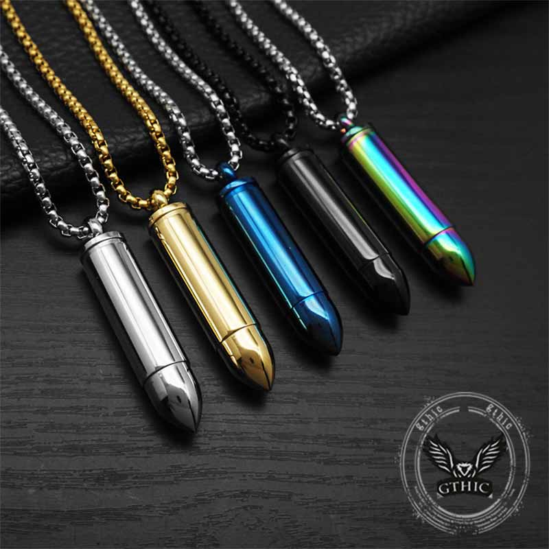 Simple Bullet Stainless Steel Openable Pendant 03 | Gthic.com