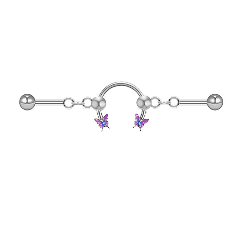 Simple Butterfly Star Stainless Steel Industrial Piercing | Gthic.com