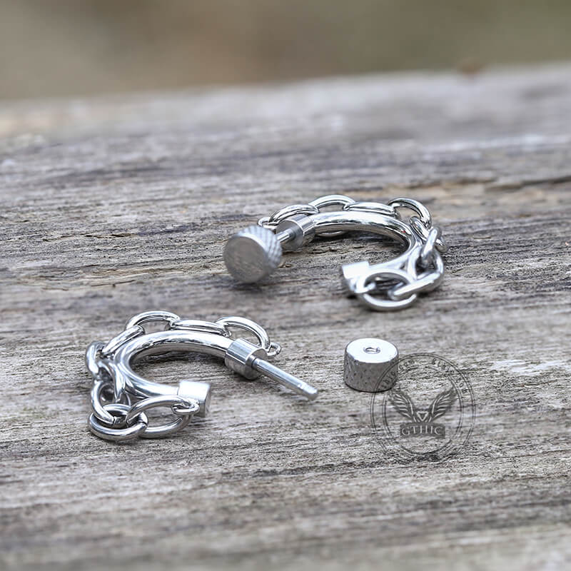 Simple C-Shape Chain Design Stainless Steel Earrings | Gthic.com