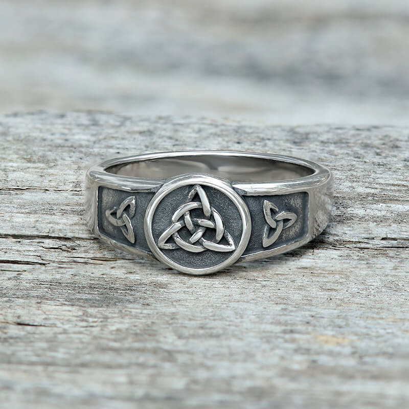 Celtic Triquetra Knot Stainless Steel Viking Ring, Silver