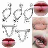Simple Chain Ball Cone Stainless Steel Lip Piercing
