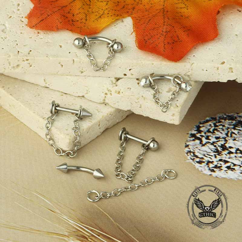 Simple Chain Ball Cone Stainless Steel Lip Piercing 02 | Gthic.com