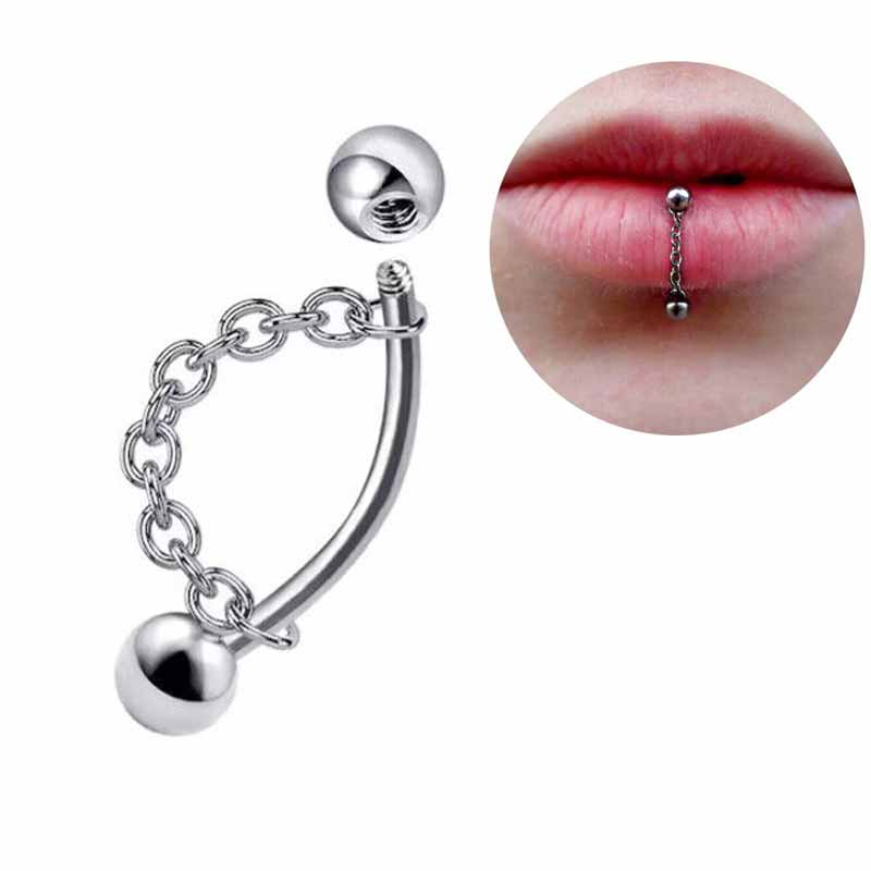 Simple Chain Ball Cone Stainless Steel Lip Piercing