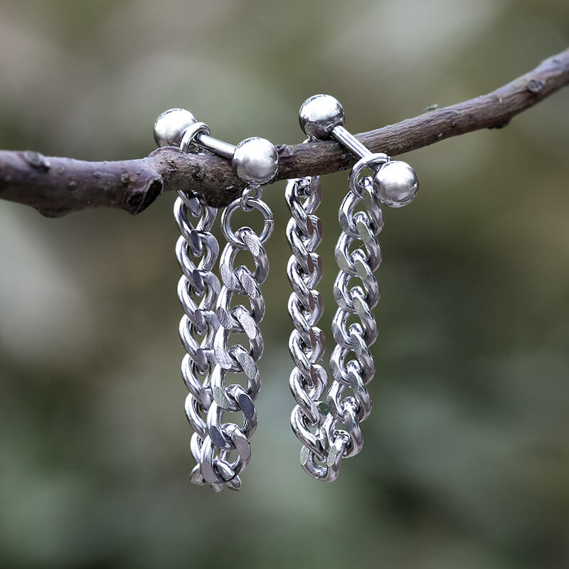 Simple Chain Design Front-back Stainless Steel Earrings | Gthic.com