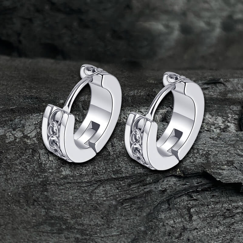 Simple Chain Design Stainless Steel Hoop Earrings | Gthic.com