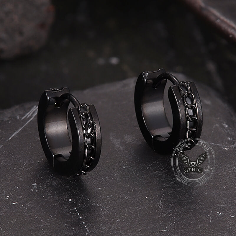 Simple Chain Design Stainless Steel Hoop Earrings