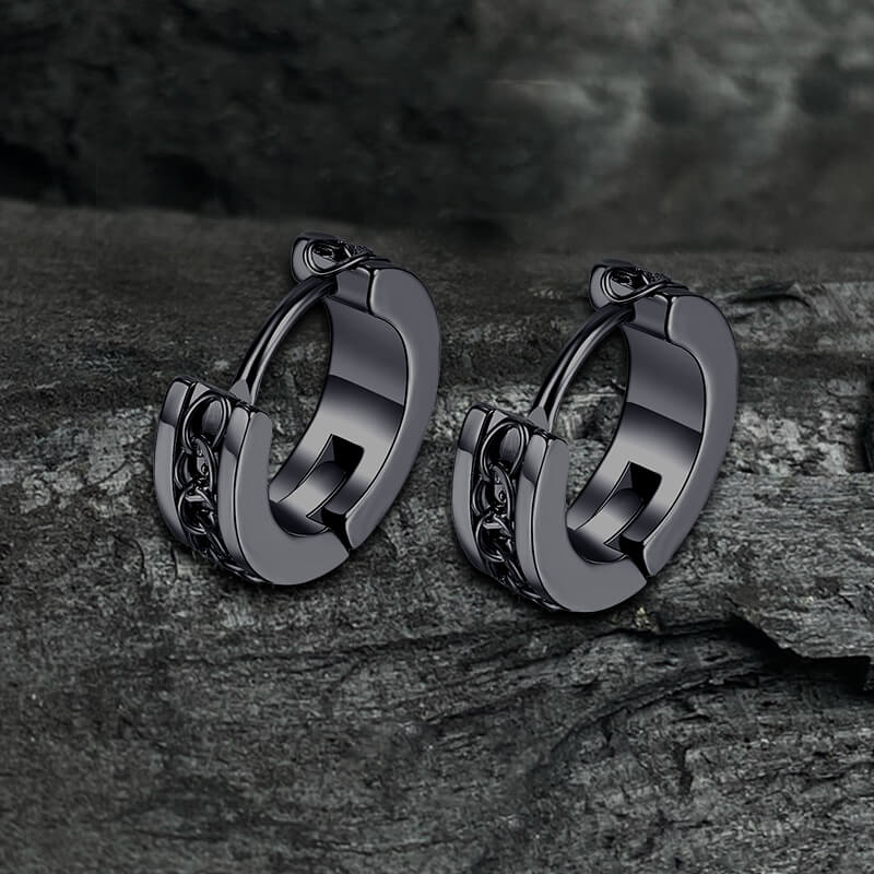 Simple Chain Design Stainless Steel Hoop Earrings | Gthic.com