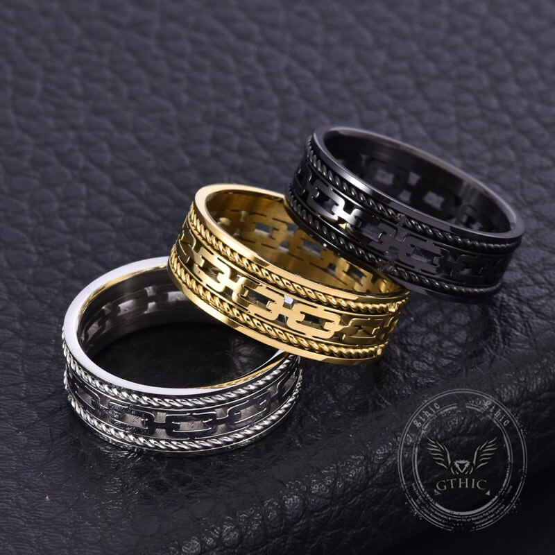 Simple Chain Link Hollow Stainless Steel Ring