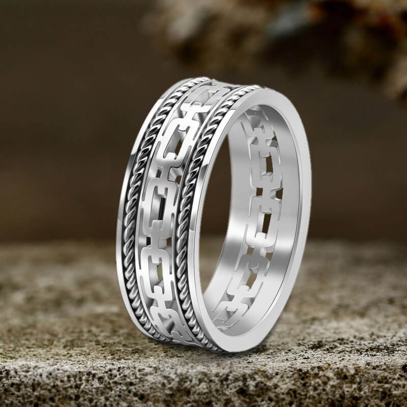 Simple Chain Link Hollow Stainless Steel Ring