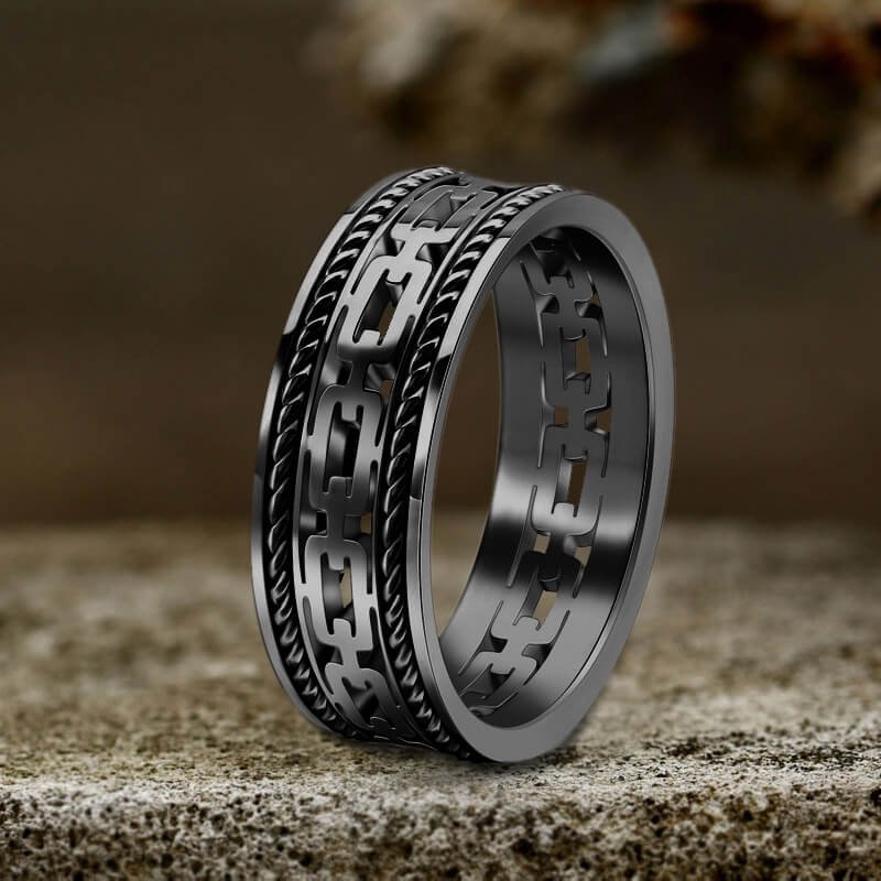 Simple Chain Link Hollow Stainless Steel Ring