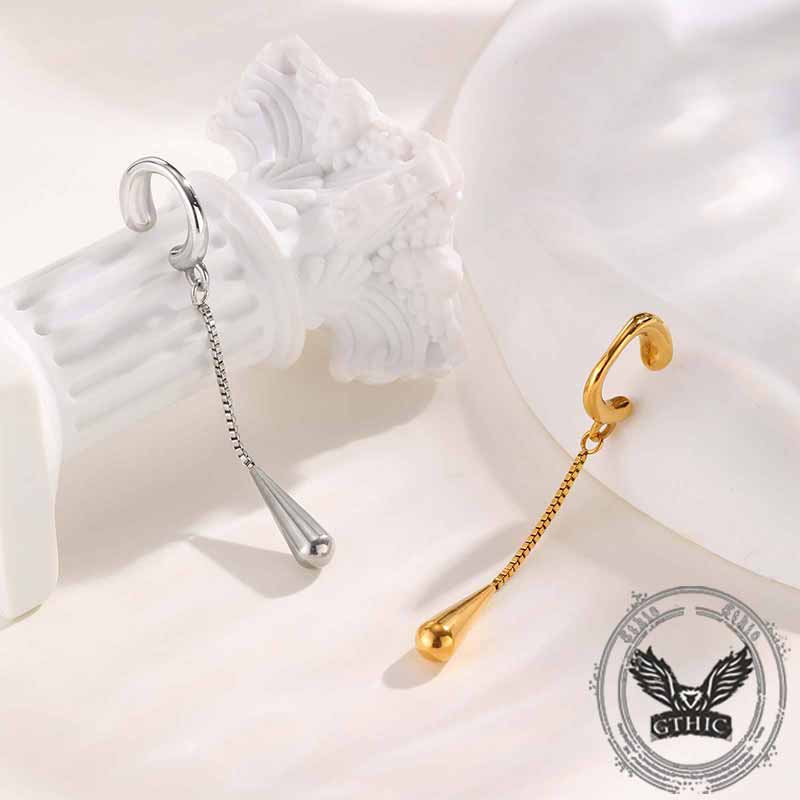 Simple Chain Teardrop Stainless Steel Ear Clips 01 | Gthic.com