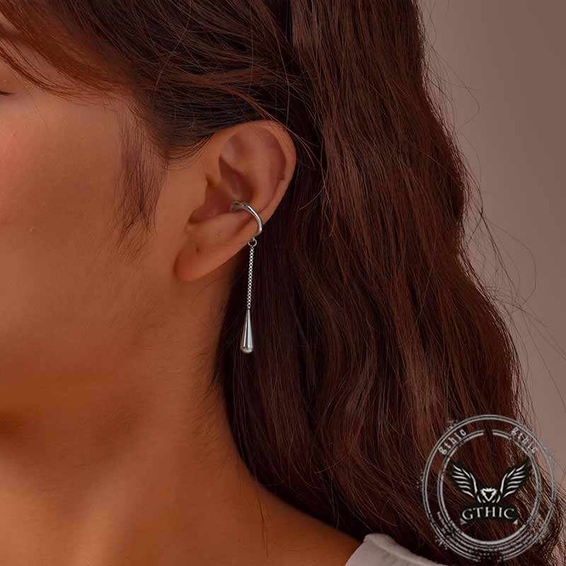 Simple Chain Teardrop Stainless Steel Ear Clips 03 | Gthic.com
