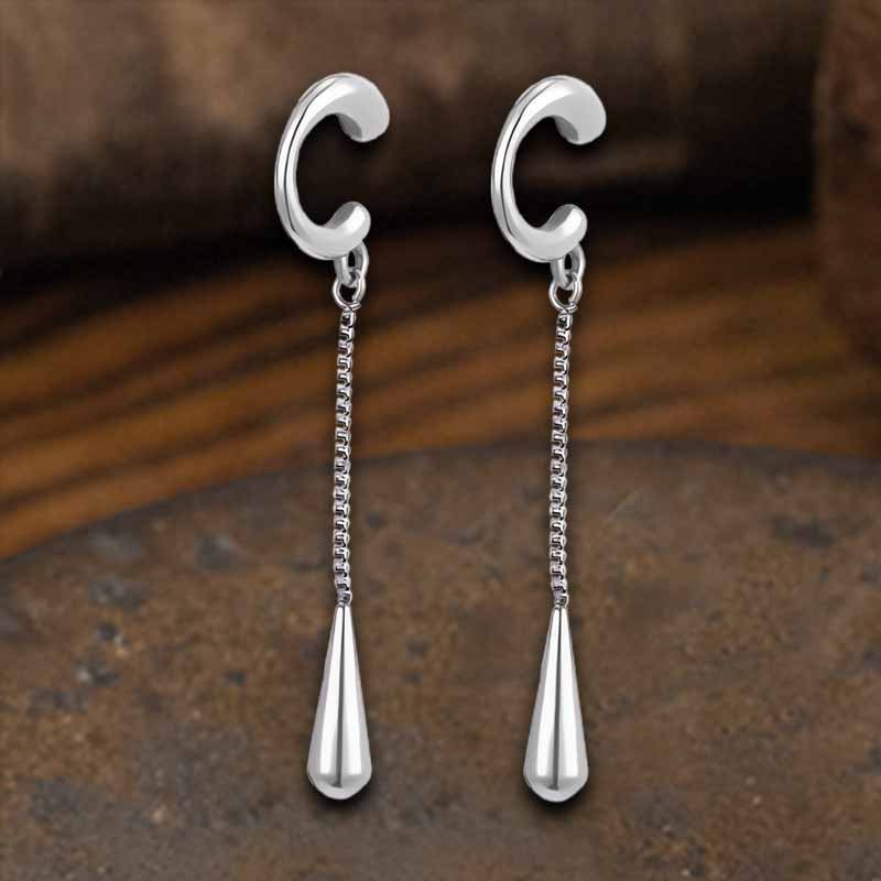 Simple Chain Teardrop Stainless Steel Ear Clips