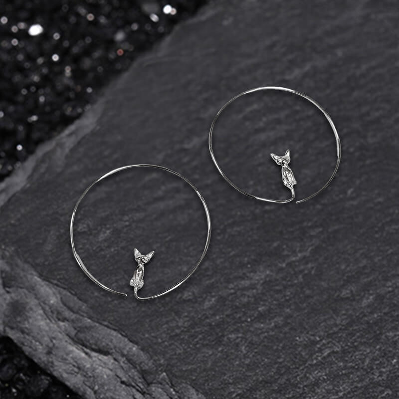 Simple Circle Angry Cat Copper Earrings | Gthic.com