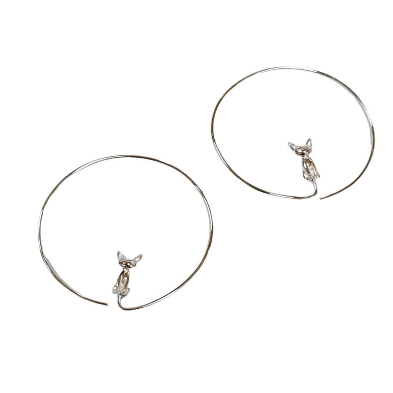 Simple Circle Angry Cat Copper Earrings | Gthic.com