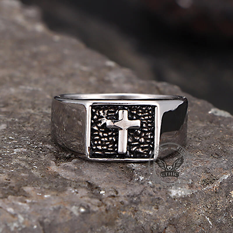 Simple Cross Square Seal Stainless Steel Ring